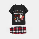 2023 Christmas Matching Family Pajamas Exclusive Design It is The Wonderful Time Black Short Pajamas Set