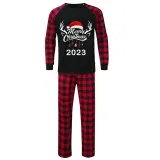 2023 Christmas Matching Family Pajamas Exclusive Design Merry Christmas Hat and Pendant Black Pajamas Set