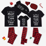 2023 Christmas Matching Family Pajamas Exclusive Design It Is Most Wonderful Time Black Pajamas Set