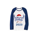 2023 Christmas Matching Family Pajamas Exclusive Design Merry Christmas Hat and Pendant Blue Plaids Pajamas Set