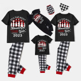 2023 Christmas Matching Family Pajamas Exclusive Design Wonderful Time Black Short Pajamas Set