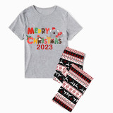 2023 Christmas Matching Family Pajamas Exclusive Design Cartoon Elephant Merry Christmas Gray Pajamas Set