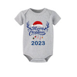 2023 Christmas Matching Family Pajamas Exclusive Design Merry Christmas Hat and Pendant Short Blue Plaids Pajamas Set