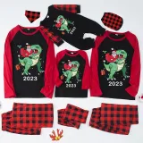 2023 KidsHoo Exclusive Design Christmas Matching Family Pajamas Santa Jurassic Dinosaur Black Top Reindeer Pants Pajamas Set