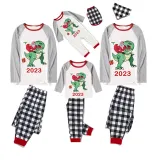 2023 Christmas Matching Family Pajamas Dinosaurs Snowflake Black White Plaids Pajamas Set