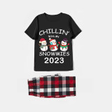 2023 Christmas Matching Family Pajamas Exclusive Design Chillin With My 3 Snowmies Black Short Pajamas Set