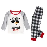 2023 Christmas Matching Family Pajamas Chillin With My Snowmies Sunglass Snowman Black White Plaids Pajamas Set