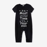 2023 Christmas Matching Family Pajamas Exclusive Design It Is Most Wonderful Time Black Pajamas Set