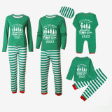 2023 Christmas Matching Family Pajamas Exclusive Design Wonderful Time Green Stripes Pajamas Set