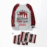 2023 Christmas Matching Family Pajamas Exclusive Design Wonderful Time Reindeer Pants Pajamas Set