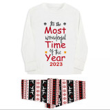 2023 Christmas Matching Family Pajamas Exclusive Design It Is Most Wonderful Time Gray Top Reindeer Pants Pajamas Set