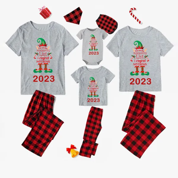 2023 Christmas Matching Family Pajamas Exclusive Design Naughty List Elf Gray Pajamas Set