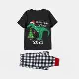 2023 Christmas Matching Family Pajamas Exclusive Design Dinosaur Christmas Tree Black Short Pajamas Set