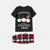 2023 Christmas Matching Family Pajamas Hanging With My Gnomies Black Short Pajamas Set