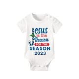 2023 Christmas Matching Family Pajamas Jesus Is The Reason For The Season Short Blue Plaids Pajamas Set