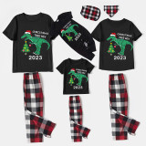2023 Christmas Matching Family Pajamas Exclusive Design Dinosaur Christmas Tree Black Short Pajamas Set