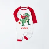 2023 Christmas Matching Family Pajamas Dinosaurs Snowflake Black White Plaids Pajamas Set
