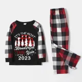 2023 Christmas Matching Family Pajamas Exclusive Design Wonderful Time Black Plaids Pajamas Set