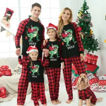 2023 KidsHoo Exclusive Design Christmas Matching Family Pajamas Santa Jurassic Dinosaur Black Pajamas Set
