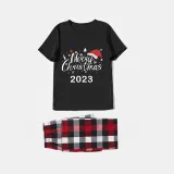 2023 Christmas Matching Family Pajamas Christmas Hat Black Short Pajamas Set
