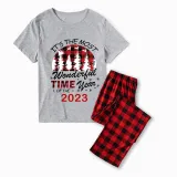 2023 Christmas Matching Family Pajamas Exclusive Design Wonderful Time Gray Short Pajamas Set
