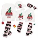 2023 Christmas Matching Family Pajamas Red Plaid Truck with Christmas Tree White Pajamas Set With Baby Pajamas