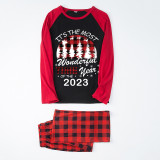 2023 Christmas Matching Family Pajamas Exclusive Design Wonderful Time Black Plaids Pajamas Set
