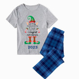 2023 Christmas Matching Family Pajamas Exclusive Design Naughty List Elf Short Blue Plaids Pajamas Set
