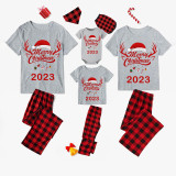 2023 Christmas Matching Family Pajamas Exclusive Design Merry Christmas Hat and Pendant Gray Pajamas Set