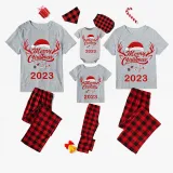 2023 Christmas Matching Family Pajamas Exclusive Design Merry Christmas Hat and Pendant Gray Pajamas Set