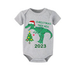 2023 Christmas Matching Family Pajamas Exclusive Design Dinosaur Christmas Tree Short Green Plaids Pajamas Set