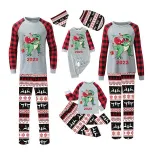 2023 KidsHoo Exclusive Design Christmas Matching Family Pajamas Santa Jurassic Dinosaur Gray Top Reindeer Pants Pajamas Set