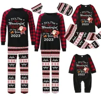 2023 Christmas Matching Family Pajamas Exclusive Design It is The Wonderful Time Black Plaids Pajamas Set