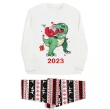 2023 KidsHoo Exclusive Design Christmas Matching Family Pajamas Santa Jurassic Dinosaur Gray Top Reindeer Pants Pajamas Set