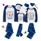 2023 Christmas Matching Family Pajamas Exclusive Design Chillin With My 3 Snowmies Blue Plaids Pajamas Set