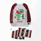 2023 KidsHoo Exclusive Design Christmas Matching Family Pajamas Santa Jurassic Dinosaur Gray Top Reindeer Pants Pajamas Set
