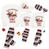 2023 Christmas Matching Family Pajamas Dachshund Through The Snow White Tops Reindeer Pants Pajamas Set