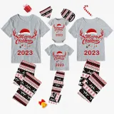 2023 Christmas Matching Family Pajamas Exclusive Design Merry Christmas Hat and Pendant Gray Pajamas Set