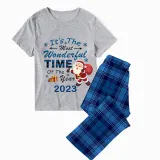 2023 Christmas Matching Family Pajamas Exclusive Design It is The Wonderful Time Short Blue Plaids Pajamas Set