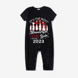 2023 Christmas Matching Family Pajamas Exclusive Design Wonderful Time Black Short Pajamas Set
