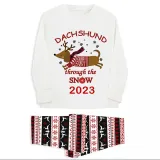 2023 Christmas Matching Family Pajamas Dachshund Through The Snow White Tops Reindeer Pants Pajamas Set