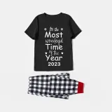 2023 Christmas Matching Family Pajamas Exclusive Design It Is Wonderful Time Short Black Pajamas Set