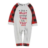 2023 Christmas Matching Family Pajamas Exclusive Design It Is Most Wonderful Time Gray Top Reindeer Pants Pajamas Set