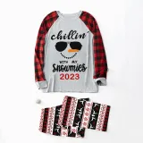 2023 Christmas Matching Family Pajamas Chillin With My Snowmies Sunglass Snowman White Top Reindeer Pants Pajamas Set