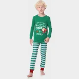 2023 Christmas Matching Family Pajamas Exclusive Design It is The Wonderful Time Green Stripes Pajamas Set
