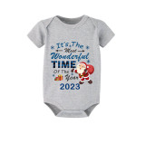 2023 Christmas Matching Family Pajamas Exclusive Design It is The Wonderful Time Short Blue Plaids Pajamas Set