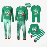 2023 Christmas Matching Family Pajamas Exclusive Design It is The Wonderful Time Green Stripes Pajamas Set