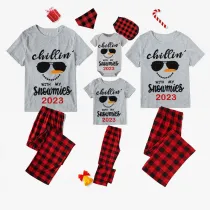 2023 Christmas Matching Family Pajamas Chillin With My Snowmies Sunglass Snowman Gray Short Pajamas Set