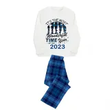 2023 Christmas Matching Family Pajamas Exclusive Design Wonderful Time Blue Plaids Pajamas Set