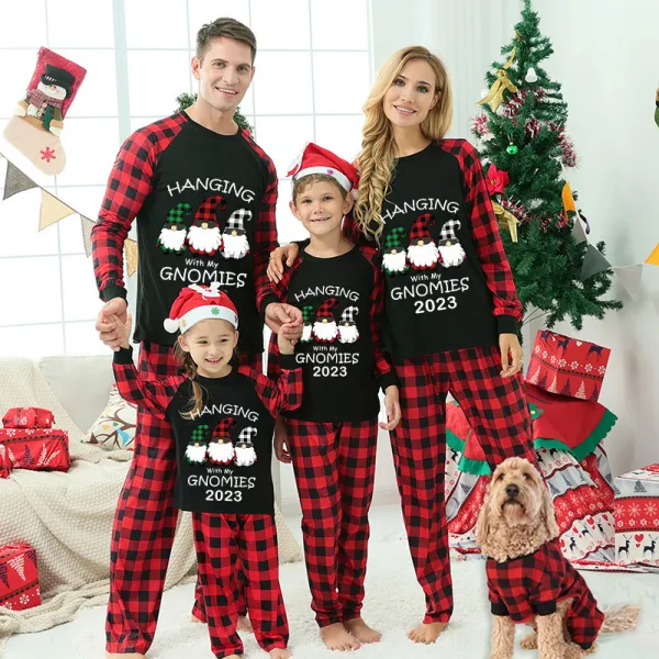 2023 Christmas Matching Family Pajamas Hanging With My Gnomies Black Pajamas Set